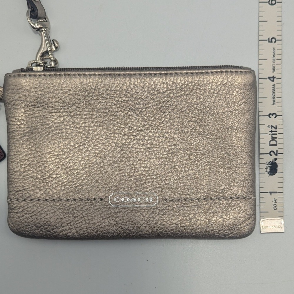 Coach Wristlet Metallic Pewter Pebbled Leather Silver Logo Small - Picture 6 of 9